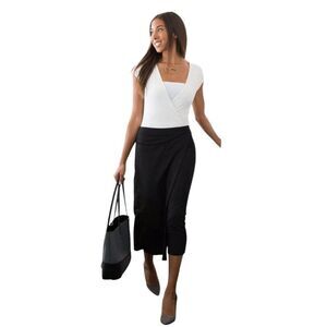 Betabrand The Sassiest Pants Capris Midi Skirt Overlay Stretchy Ponte Knit PS